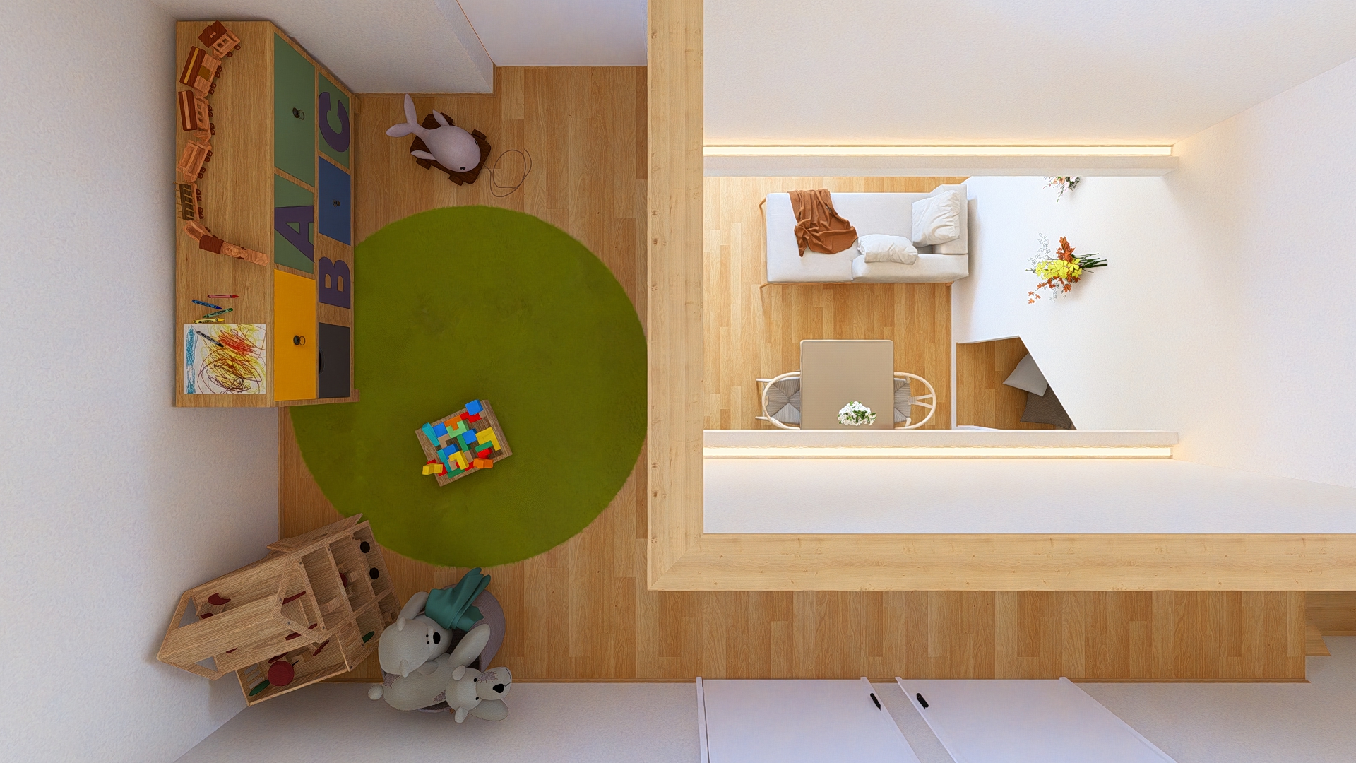 階下とのつながりを感じられるフリースペース